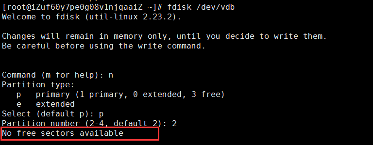 Linux 创建分区出现 no free sectors available 解决方法-阿帕胡